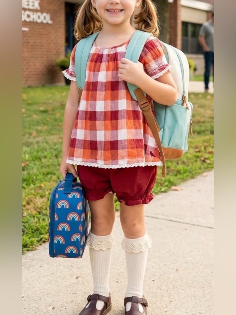 Well Dressed Wolf Red and Orange Plaid Girls Top and Bloomers Set